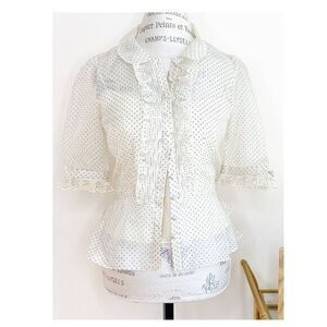 BETSEY JOHNSON Sheer Polka Dot Ladies Button Shirt Ruffle Top US 6